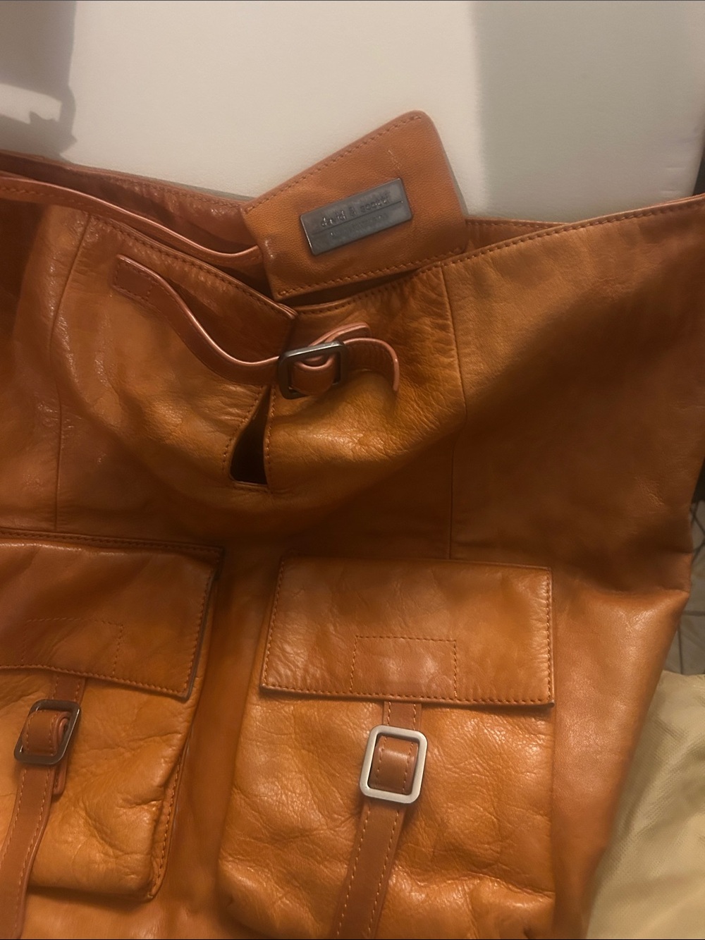 Leather Tote Bag in Cognac Brown - Men David & scotti